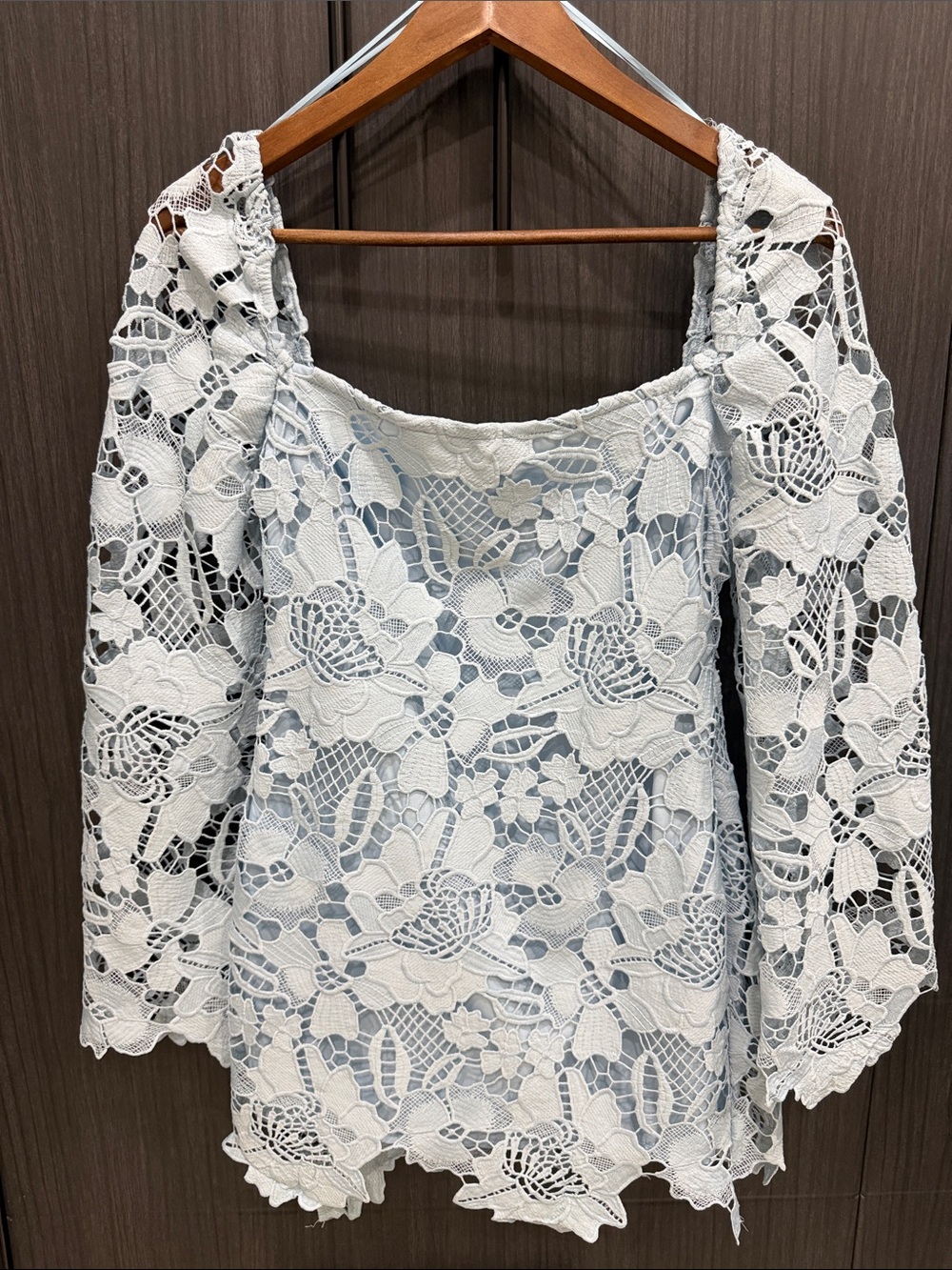 Light Blue Floral Lace Mini Dress - Delicate Square Neck